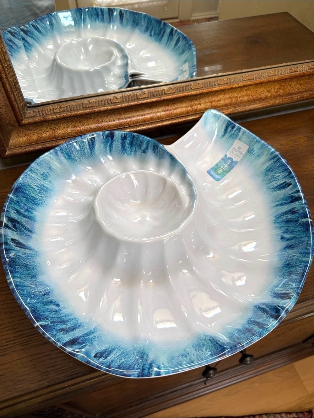 Sigrid Olsen White and Aqua 100% Melamine seashell serving dish.